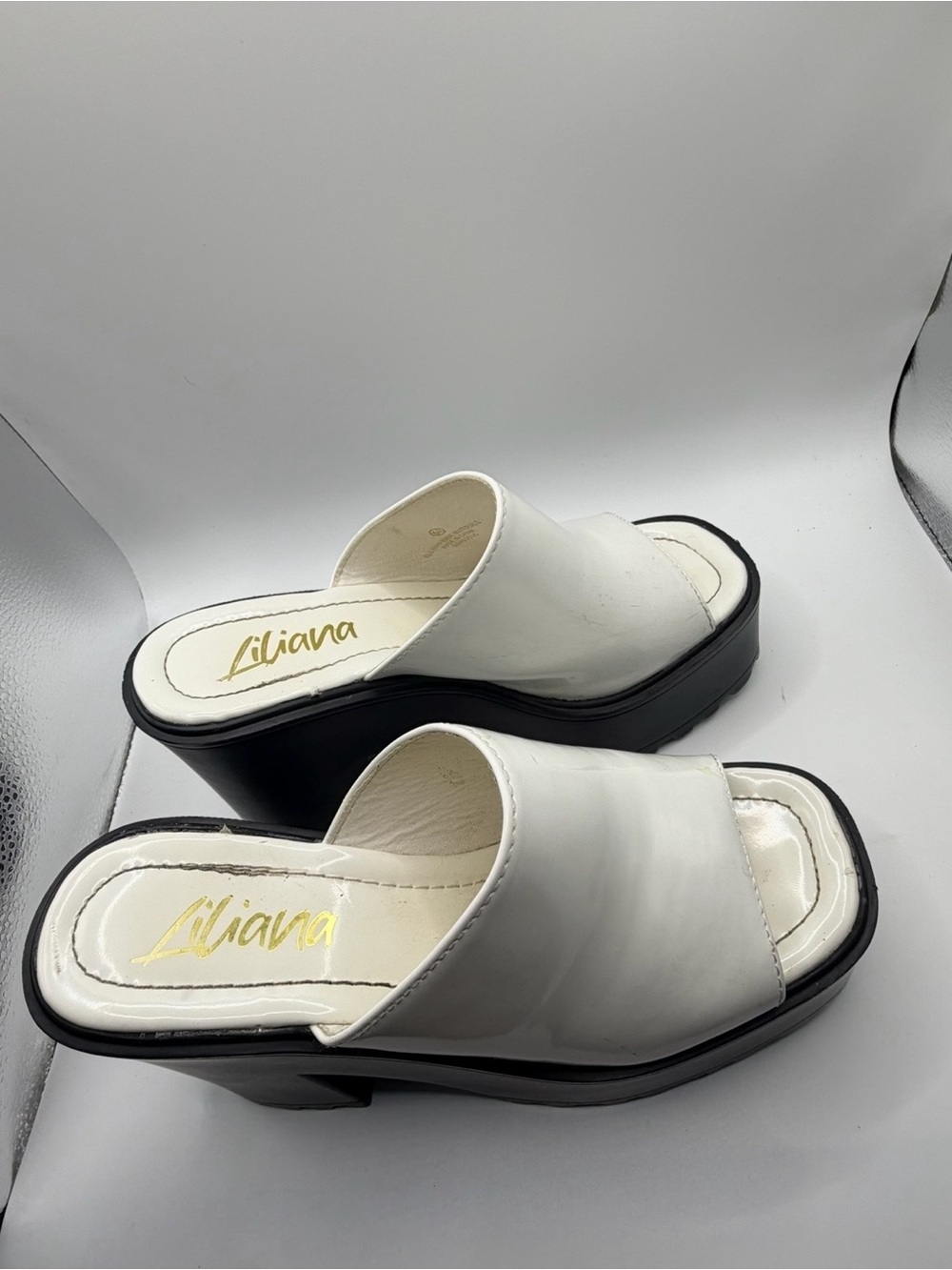 Liliana White Platform Slide Sandals with Chunky Black Sole